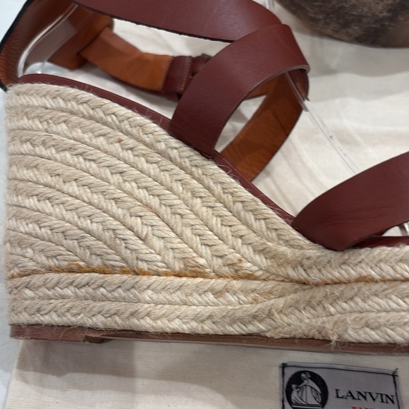 Lanvin Espadrille Crisscross Sandals Wedge Platform Brown Used Once - Picture 13 of 14